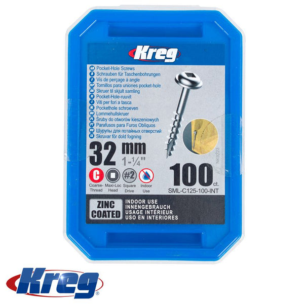 KREG ZINC POCKET HOLE SCREWS 25MM 1.00' #8 COARSE THREAD MX LOC 1200CT - Power Tool Traders