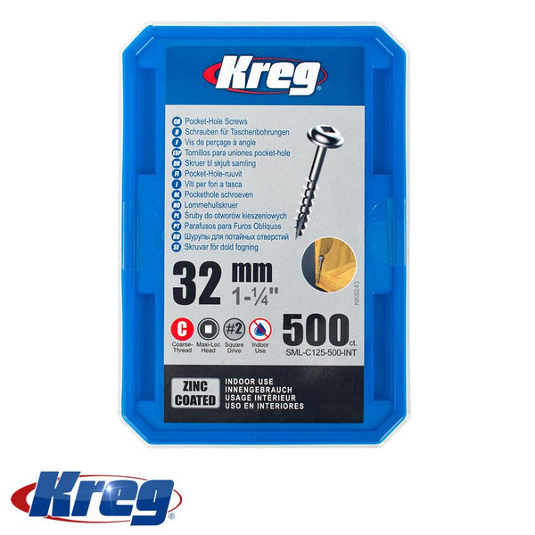 KREG ZINC POCKET HOLE SCREWS 25MM 1.00' #8 COARSE THREAD MX LOC 1200CT - Power Tool Traders