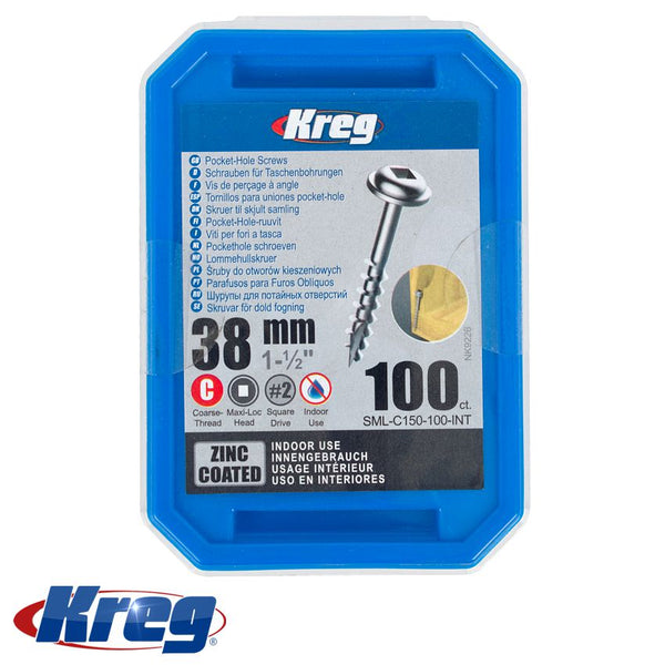 KREG ZINC POCKET HOLE SCREWS 38MM 1.50' #8 COARSE THREAD MX LOC 100CT - Power Tool Traders