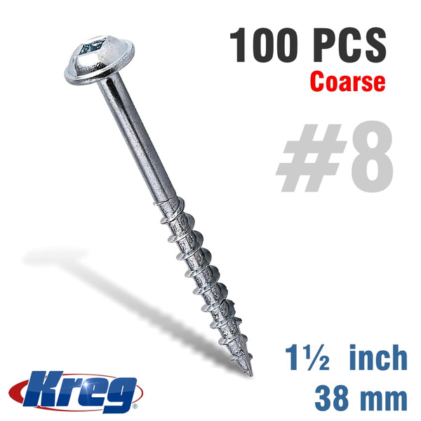 KREG POCKET HOLE SCREWS 1-1/2' #8 COARSE WASHER HEAD 100 - Power Tool Traders