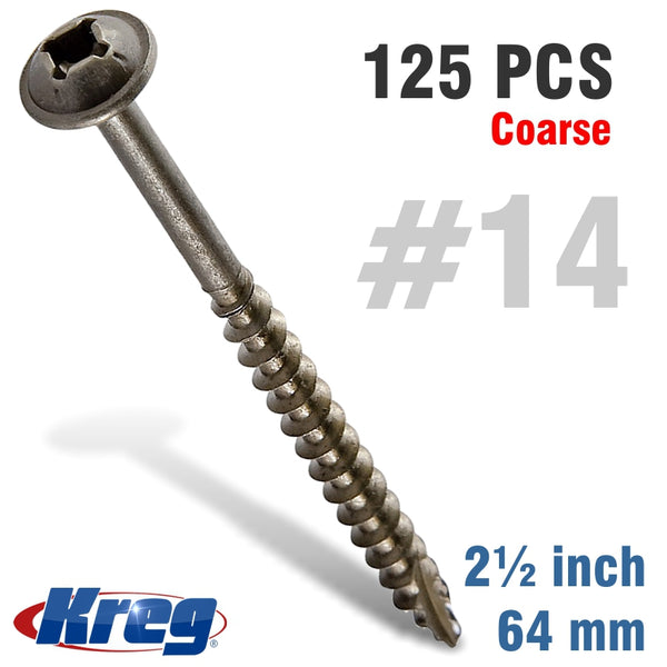 KREG POCKET HOLE SCREWS 2-1/2' #14 COARSE WASHER HEAD 125CT HD - Power Tool Traders