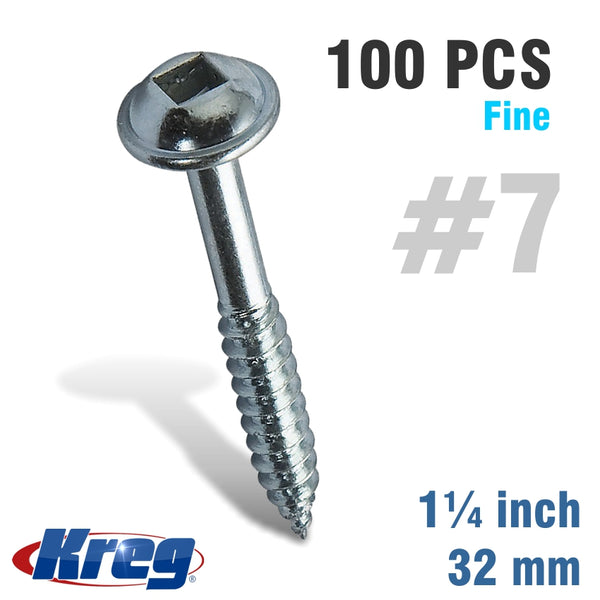 KREG POCKET HOLE SCREWS 1-1/4' #7 FINE WASHER HEAD 100CT - Power Tool Traders