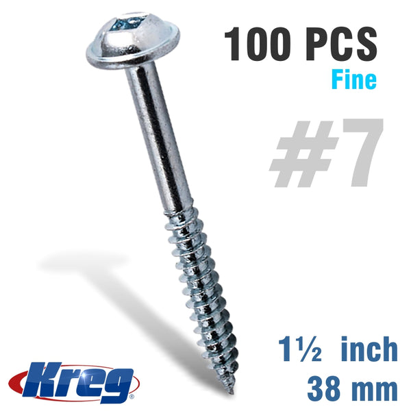 KREG POCKET HOLE SCREWS 1-1/2' #7 FINE WASHER HEAD 100CT - Power Tool Traders