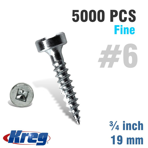 KREG POCKET HOLE SCREWS 75' #6 FINE PAN HEAD 5000CT - Power Tool Traders