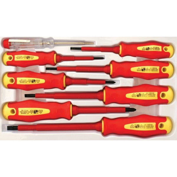 SCREWDRIVER & TESTER SET 8PC ELECTRICIANS INSULATED VDE - Power Tool Traders