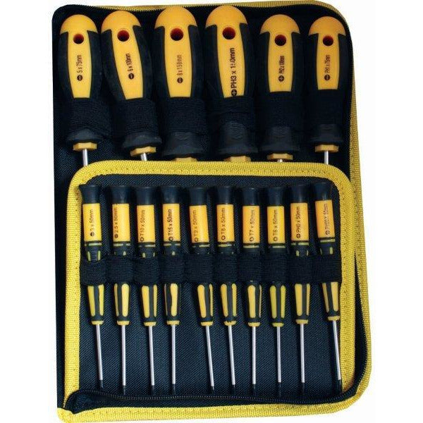 SCREW DRIVER SET 16 PC IN CANVAS BAG STANDARD & PRECISION SIZES INCL - Power Tool Traders