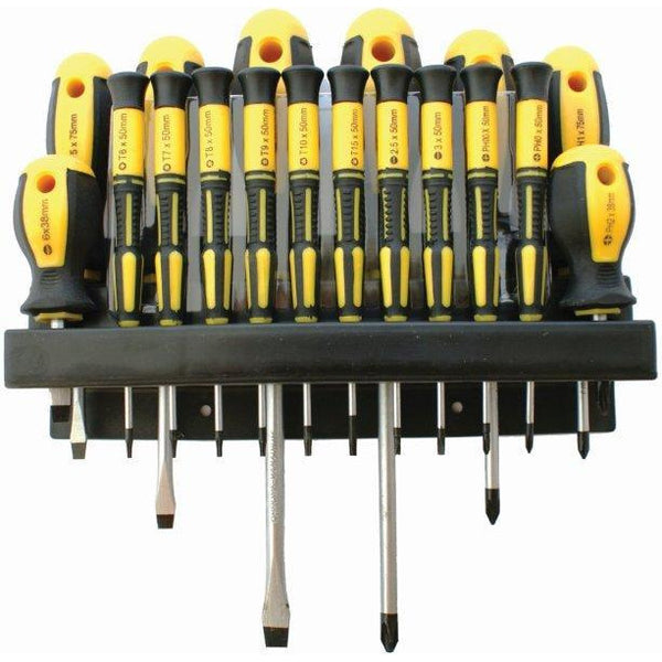 SCREW DRIVER SET 18 PCE STANDARD & PRECISION SIZES & WALL MOUNT RACK - Power Tool Traders
