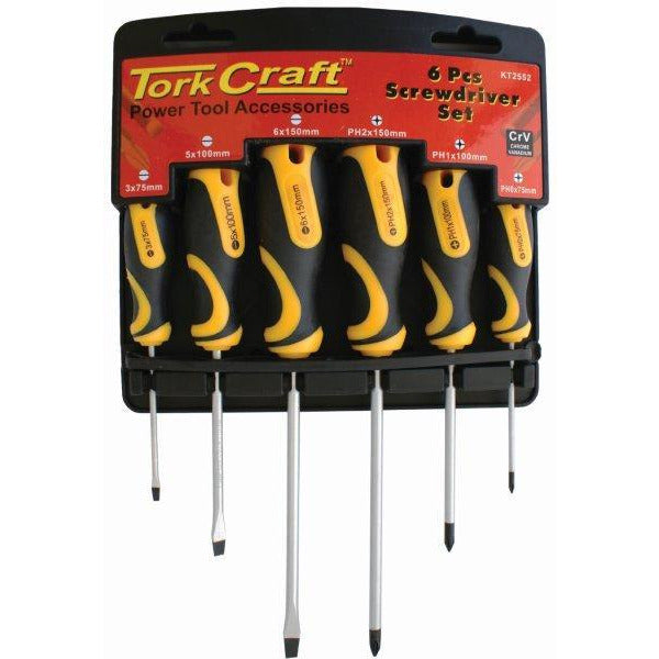 SCREW DRIVER SET 6 PCE WITH WALL MOUNTABLE RACK PH SL - Power Tool Traders