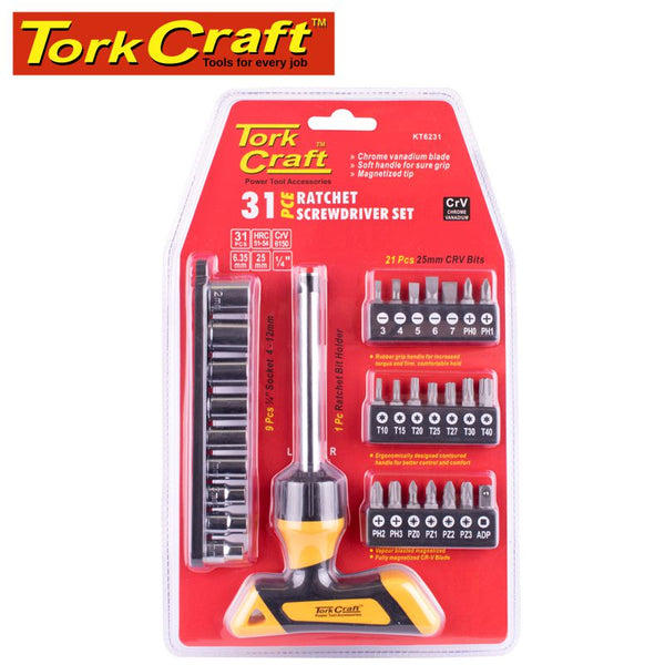 SCREWDRIVER RATCHET T-HANDLE BIT SET 31PC - Power Tool Traders