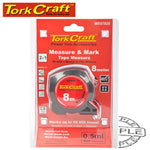 MEASURING TAPE WITH  MARKER 8M X 25MM RUBBER CASING MATT FINISH - Power Tool Traders