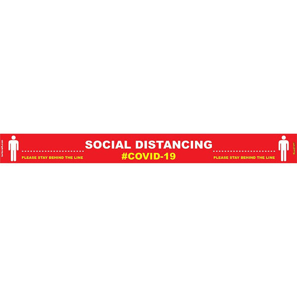 RED BEHIND LINE - 800MM X 80MM SOCIAL DISTANCING STRIPS