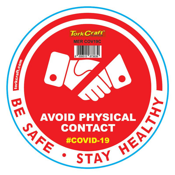 RED AVOID PHYSICAL CONTACT - 170MM ROUND AWARENESS GRAPHIC