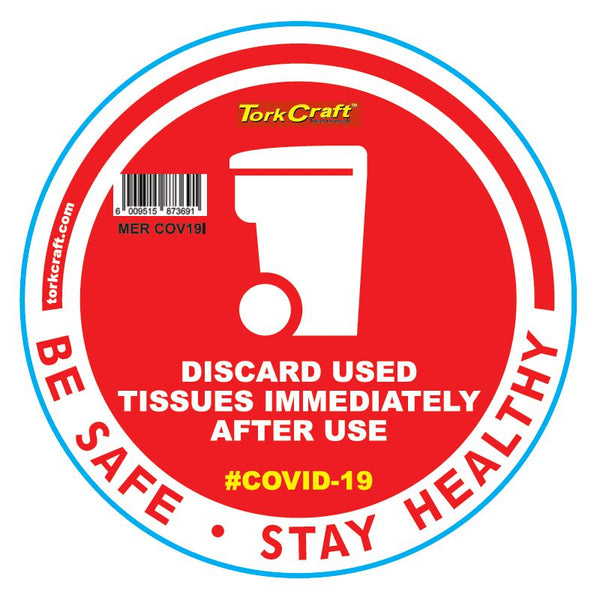 RED DISCARD USED TISSUES - 170MM ROUND AWARENESS GRAPHIC