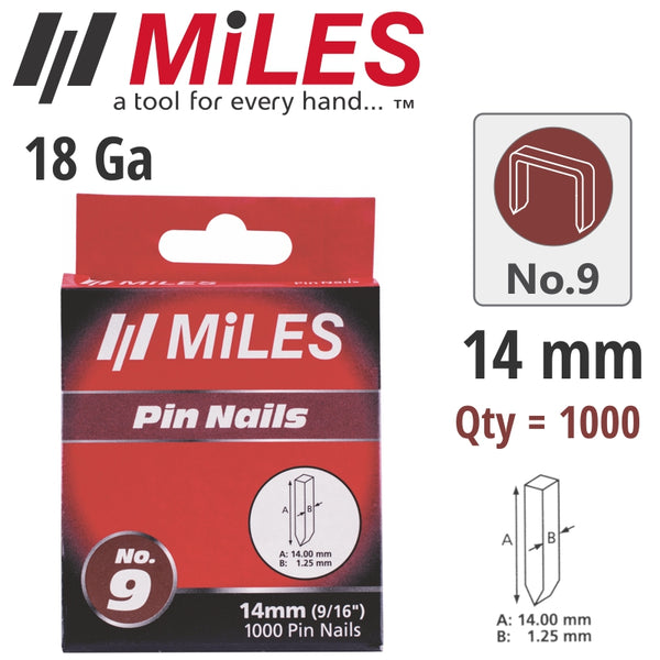 GALV HEADLESS PIN 18G 14MM X 1000PCS MILES NO9 - Power Tool Traders