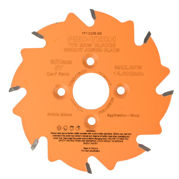 SAW BLADE TCT 100X3.96X22X8T BISCUIT JOINER  WOOD PROF. PRO-TECH - Power Tool Traders