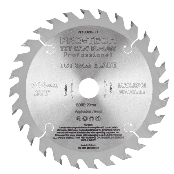 SAW BLADE TCT 160X2.2X20X28T WOOD PROF. PRO-TECH FES. TS55 W28 - Power Tool Traders