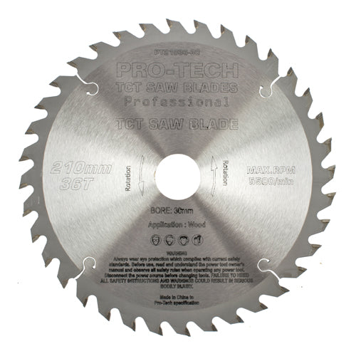 SAW BLADE TCT 210X2.4X30X36T WOOD PROF. PRO-TECH FES. TS75 - Power Tool Traders