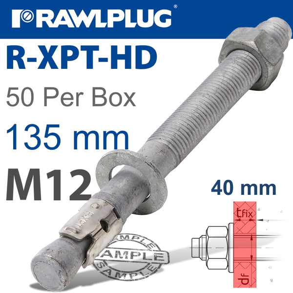 R-XPT HOT DIP GALVANIZED THROUGHBOLTS M12X135MM X50 PER BOX - Power Tool Traders