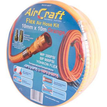 FLEX AIR HOSE KIT 10MM X 10M ORANGE  W/QUICK COUPLER & CONNECTOR YOHKO - Power Tool Traders