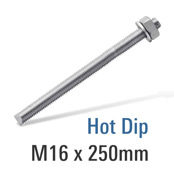 8.8 HOT DIP  GALV STUD M16X250 WITH NUT AND WASHER