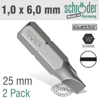 SLOTTED BIT 1.0X6MM 25MM 2CD - Power Tool Traders