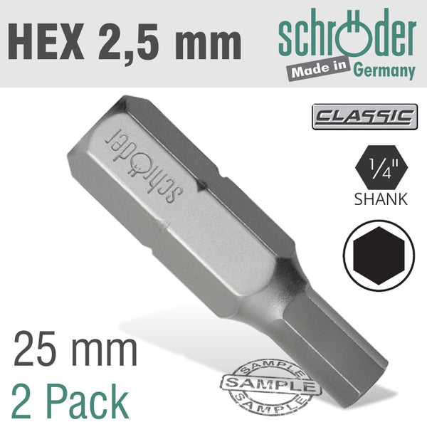 HEX/ALLEN INS.BIT 2.5MM 2/PACK - Power Tool Traders