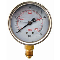 PRESS. GAUGE 63MM GLYCERINE 1/4' BOT. FIT METAL CASE 0-16BAR 0-1600KPA - Power Tool Traders