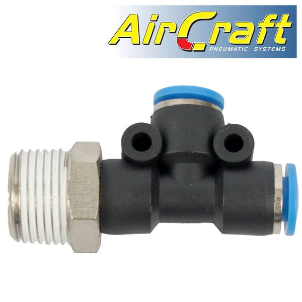 PU HOSE FITTING TEE 6MM X 6MM X 3/8'M - Power Tool Traders