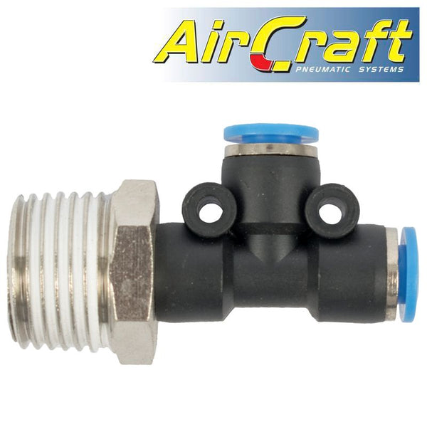 PU HOSE FITTING TEE 6MM X 6MM X 1/2'M - Power Tool Traders