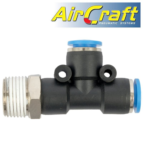 PU HOSE FITTING TEE 8MM X 8MM X 3/8'M - Power Tool Traders