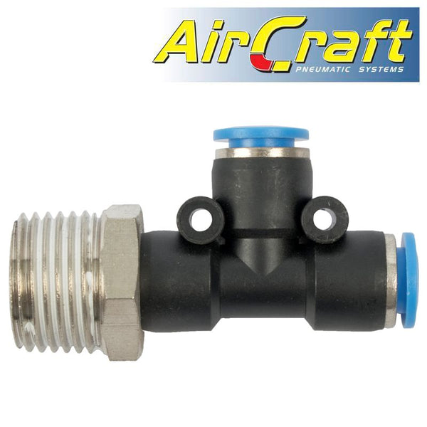 PU HOSE FITTING TEE 8MM X 8MM X 1/2'M - Power Tool Traders