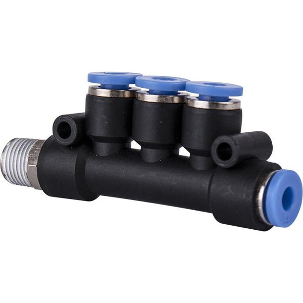 PU HOSE FITTING MANIFOLD 4 X 4MM PORT X 1/8'M - Power Tool Traders