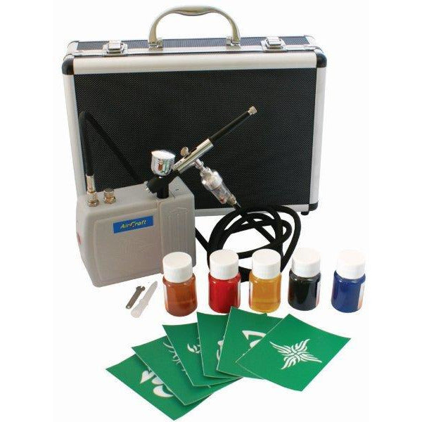 COMP MINI AIR - BATTERY - A138 AIRBRUSH+5 X PAINTX 6 STENCILS - Power Tool Traders