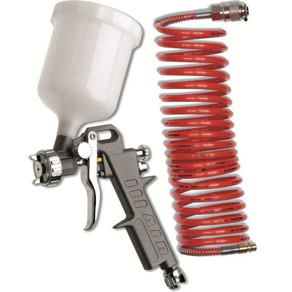 GRAV FEED SPRAY GUN 1.5MM NOZZLE WITH 5M SPIRAL HOSE - Power Tool Traders