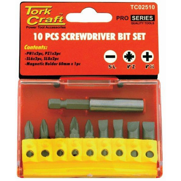 SCREWDRIVER BIT SET 10PCS(PH2X2.PZ2X3SLOTTED6MMX2.8MMX2) - Power Tool Traders