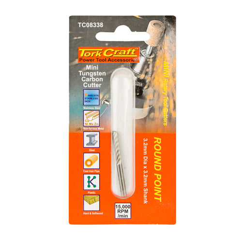 MINI TUNGSTEN CARB. CUTTER 3.2MM ROUND POINT 3.2MM SHANK - Power Tool Traders