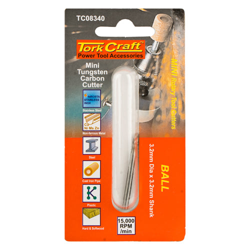 MINI TUNGSTEN CARB. CUTTER 2.4MM BALL 3.2MM SHANK - Power Tool Traders
