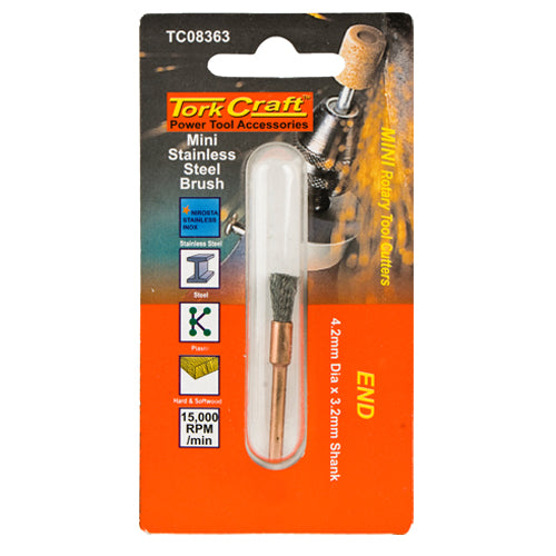 MINI STAINLESS STEEL BRUSH 3.2MM END 3.2MM SHANK - Power Tool Traders