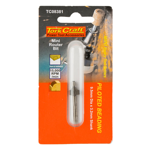 MINI ROUTER BIT 9.5MM PILOTED BEADING 3.2MM SHANK - Power Tool Traders