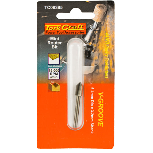 MINI ROUTER BIT 6.4MM V-GROOVE 3.2MM SHANK - Power Tool Traders