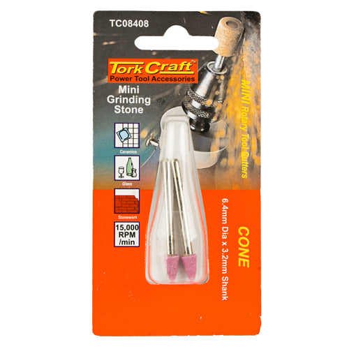 MINI GRINDING STONE 6.4MM CONE 3.2MM SHANK - Power Tool Traders