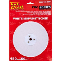 WHITE BUFF/MOP UNSTITCHED 150 X 50PLY X 1/2' HOLE - Power Tool Traders