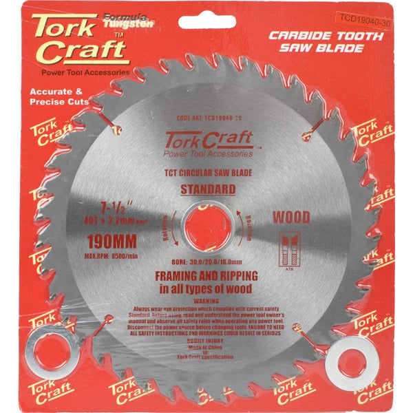BLADE TCT 190 X 40T 30/20/16MM GENERAL PURPOSE COMBINATION - Power Tool Traders