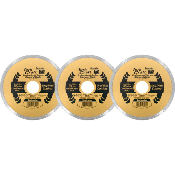 DIAMOND BLADE 115MM CONT.RIM PROFESIONAL BULK 3 PACK SHRINK