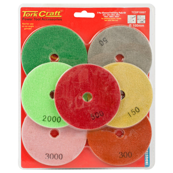 SET OF 7 DIAMOND WET POLISHING PADS 100MM - Power Tool Traders