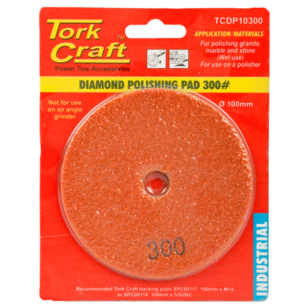 100MM DIAMOND WET POLISHING PAD 300 GRIT ORANGE - Power Tool Traders