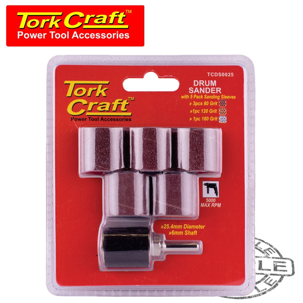 DRUM SANDER 25.4MM DIAM. 6MM SHAFT WITH 5/PK SANDING SLEEVES - Power Tool Traders