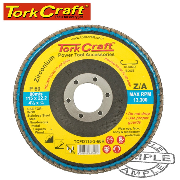 FLAP DISC ROUND EDGE ZIRCONIUM 115MM 60 GRIT FLAT - Power Tool Traders