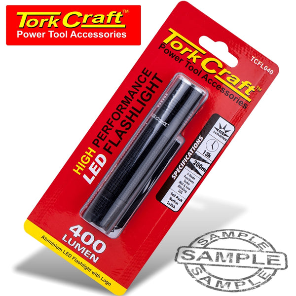 TORCH LED ALUM. 400LM BLK USE 1X18650 OR 2XCR123A BATTER TORK CRAFT - Power Tool Traders