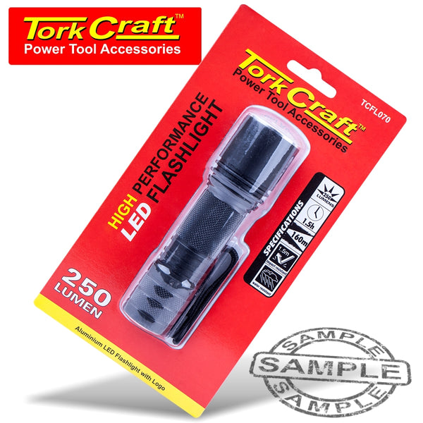 TORCH LED ALUM. 250LM BLK USE 3 X AAA BATTERIES TORK CRAFT - Power Tool Traders